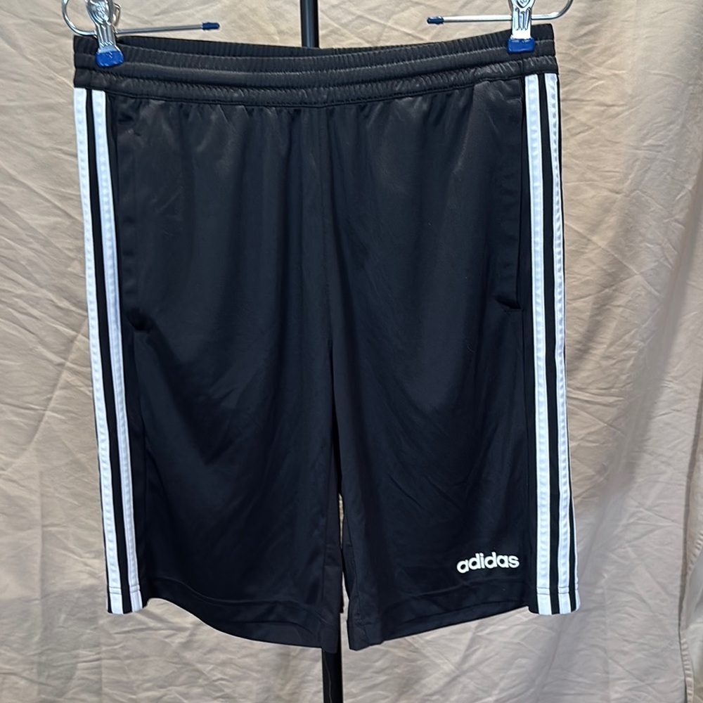 Adidas Black and White Athletic Shorts with Stripes